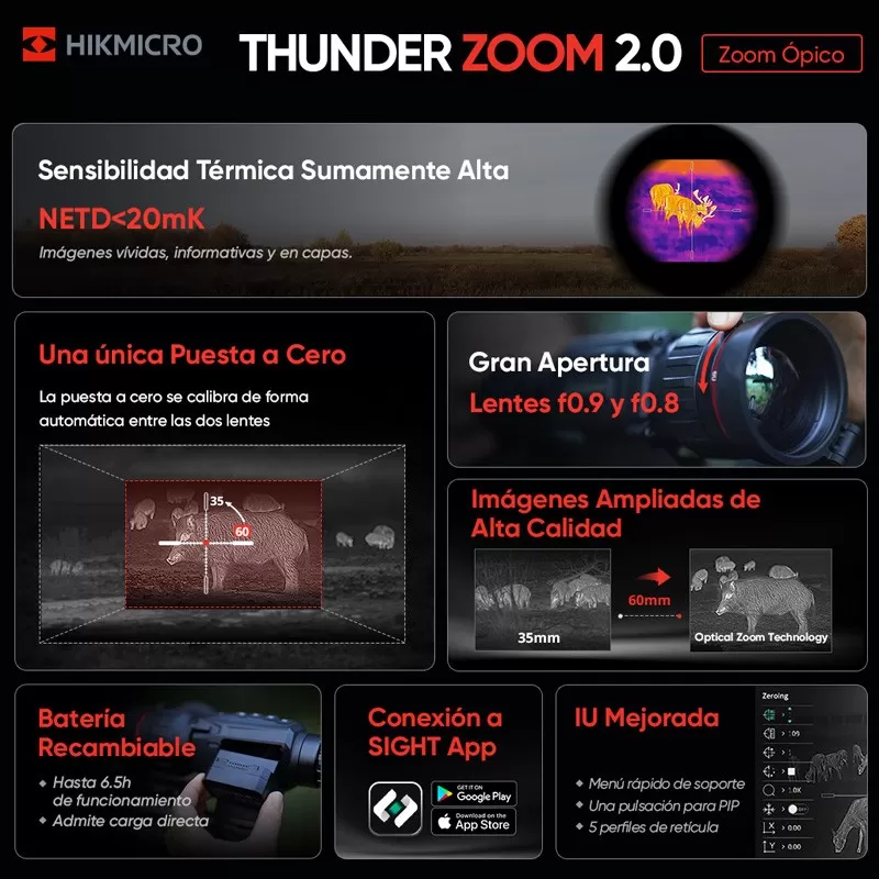 Visor HikMicro THUNDER 2.0 ZOOM TQ60Z 640X512, 12 um.   NETD 20 mk. 60 mm. 3000 mt.
