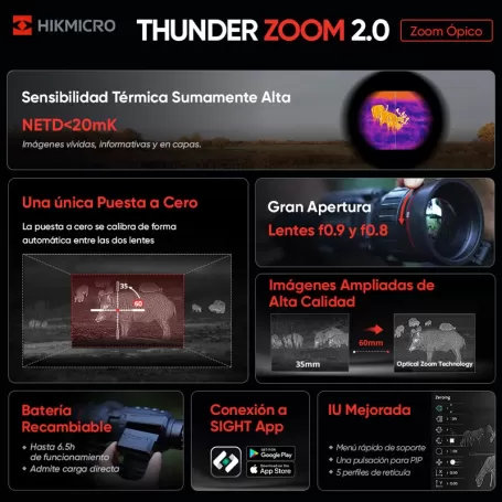 Visor HikMicro THUNDER 2.0 ZOOM TQ60Z 640X512, 12 um.   NETD 20 mk. 60 mm. 3000 mt.