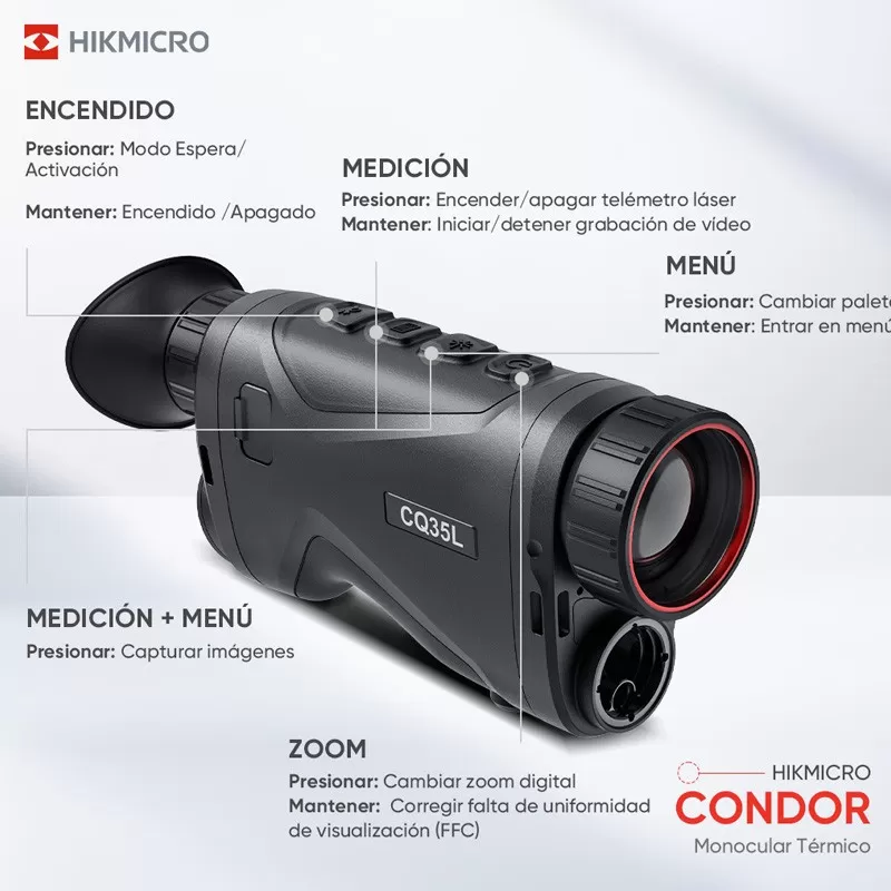 Monocular térmico HikMicro CONDOR CQ50L 640X512 Px.50 Hz. 12 μm OLED 1024×768, 20 Mk. 16GB. 2.600 mt. LRF/1.000 MT.