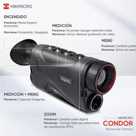 Monocular térmico HikMicro CONDOR CQ50L 640X512 Px.50 Hz. 12 μm OLED 1024×768, 20 Mk. 16GB. 2.600 mt. LRF/1.000 MT.