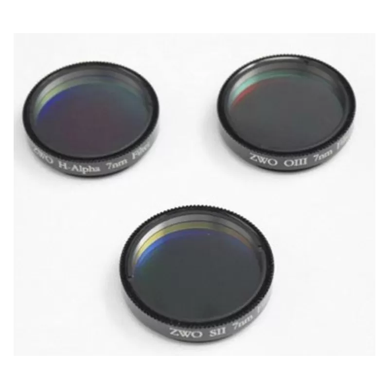 Conjunto de filtros ZWO Ha SII OIII de 1,25", 7 nm, espessura de 1,9 mm Conjunto de filtros ZWO Ha SII OIII de 1,25", 7 nm, espessura de 1,9 mm