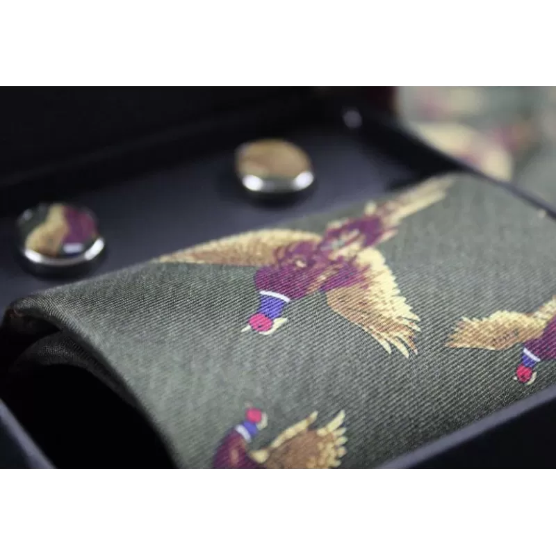 Caixa de abotoaduras e gravatas Oxford azul e verde