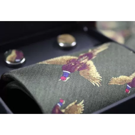 Caixa de abotoaduras e gravatas Oxford azul e verde