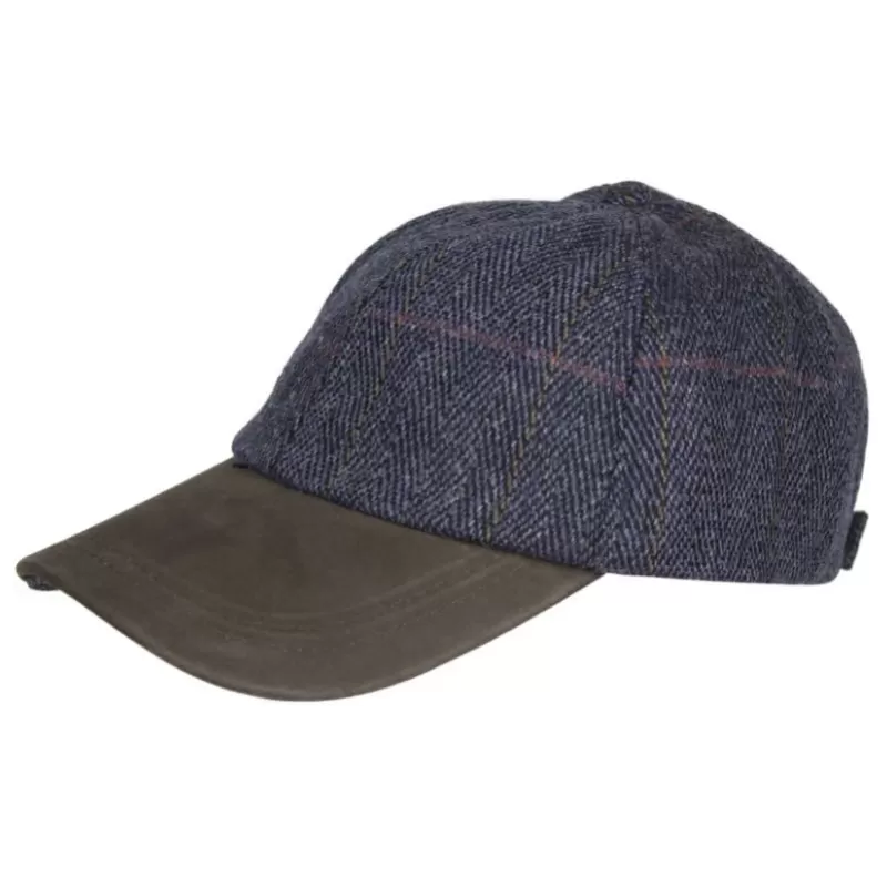 Boné Oxford Blue Peak Baseball Tweed Couro Marinho