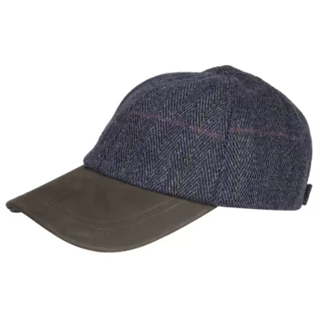 Boné Oxford Blue Peak Baseball Tweed Couro Marinho