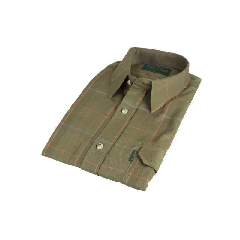 Camisa Oxford Azul Norfolk Tweed Xadrez Verde Oliva