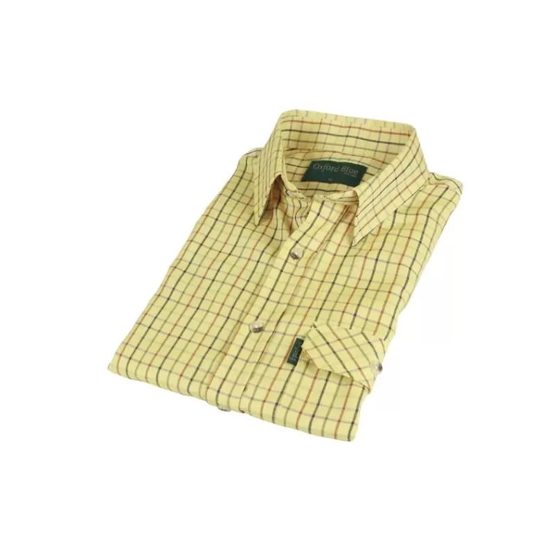 Camisa Oxford Azul Darwen Xadrez Mostarda