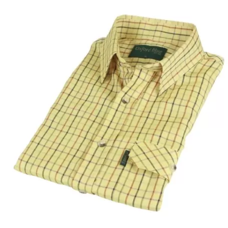 Camisa Oxford Azul Darwen Xadrez Mostarda