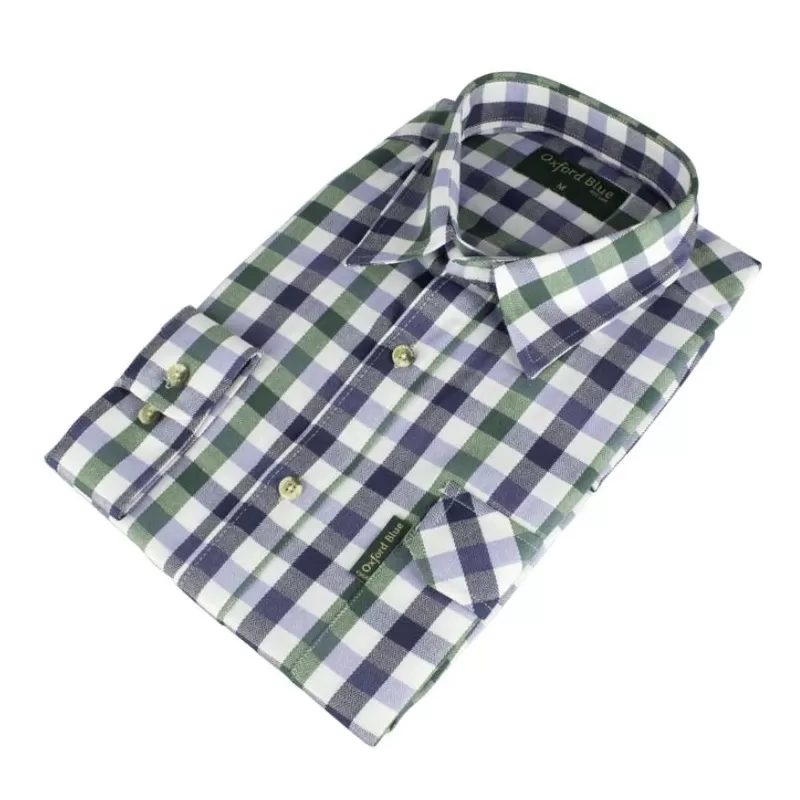 Camisa Oxford Azul Xadrez Verde