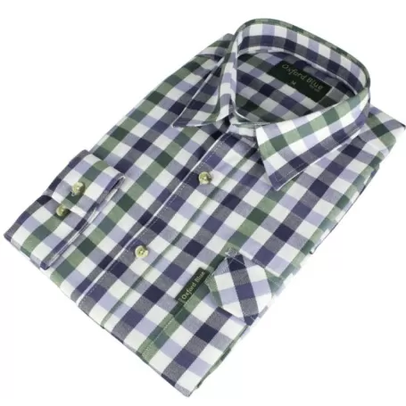 Camisa Oxford Azul Xadrez Verde