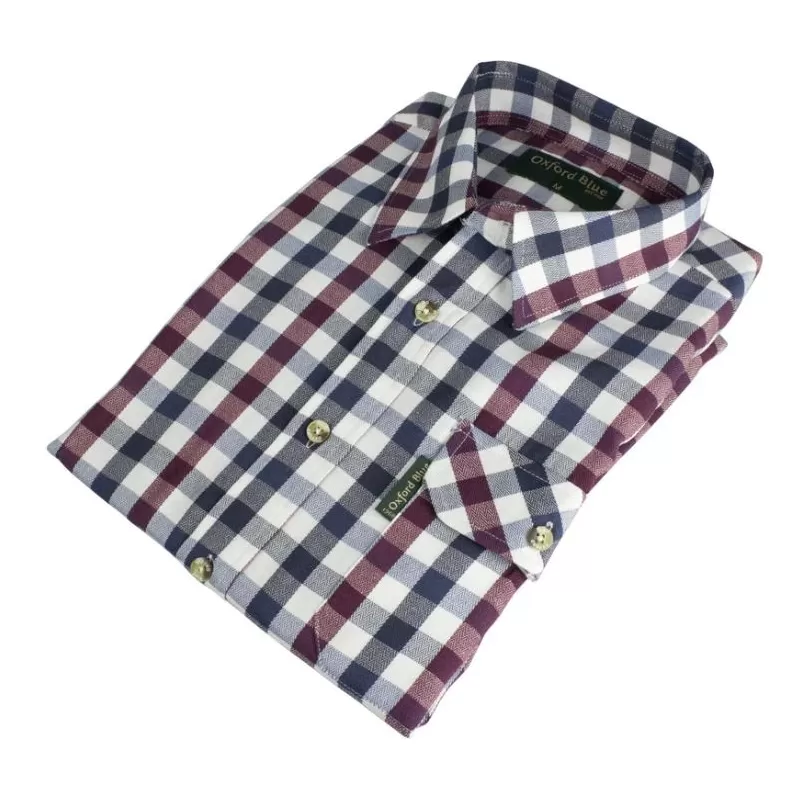 Camisa Oxford Azul Xadrez Vinho