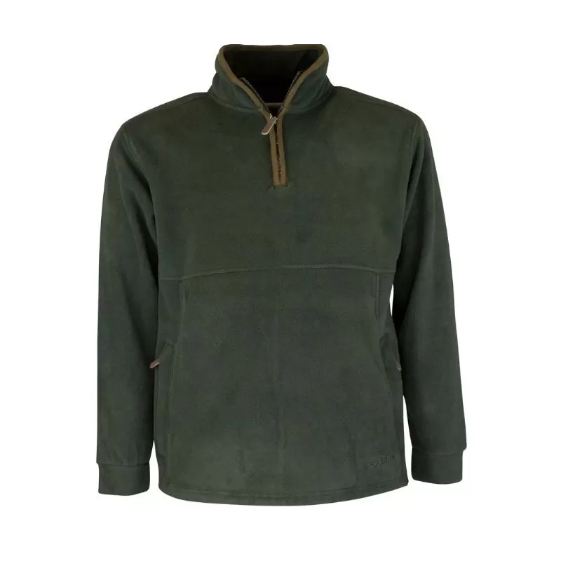 Suéter Oxford Azul Fleece Meio Zíper Verde