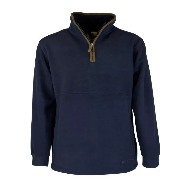 Suéter Oxford Azul Marinho com Meio Zíper e Fleece