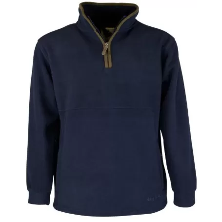Suéter Oxford Azul Marinho com Meio Zíper e Fleece