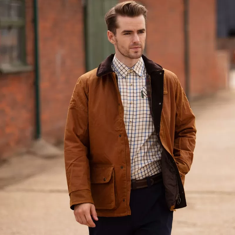 Jaqueta Oxford Azul Kingsbridge Dourada Encerada