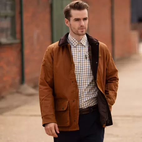 Jaqueta Oxford Azul Kingsbridge Dourada Encerada