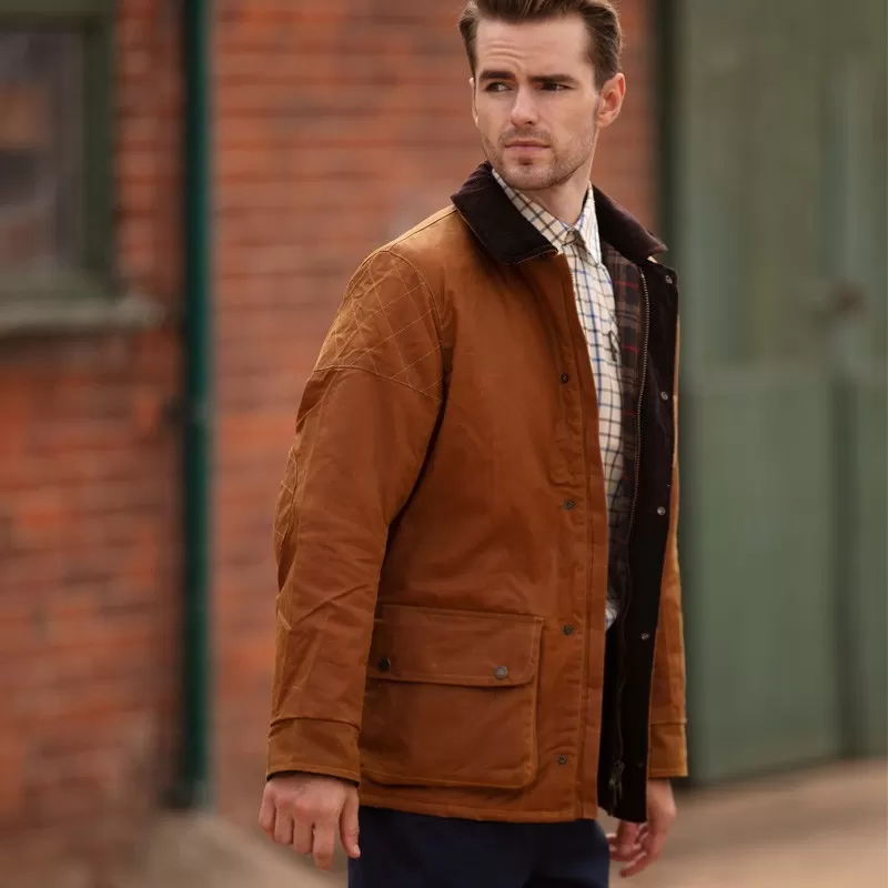 Jaqueta Oxford Azul Kingsbridge Dourada Encerada