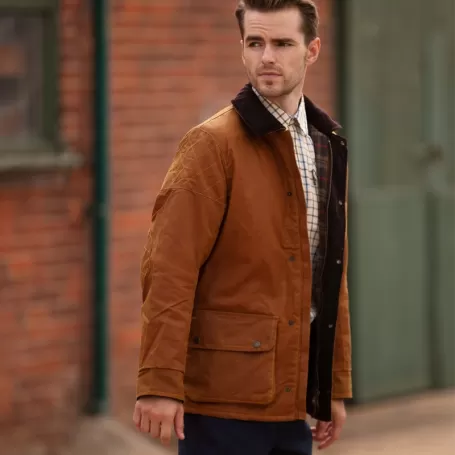 Jaqueta Oxford Azul Kingsbridge Dourada Encerada