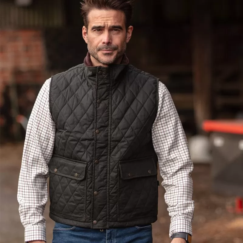 Colete Oxford Azul Kensington Acolchoado Verde Oliva Encerado