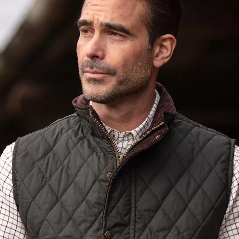 Colete Oxford Azul Kensington Acolchoado Verde Oliva Encerado