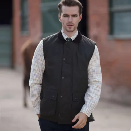 Colete Oxford Blue Gamekeeper encerado verde-oliva escuro encerado Colete Oxford Blue Gamekeeper encerado verde-oliva escuro encerado