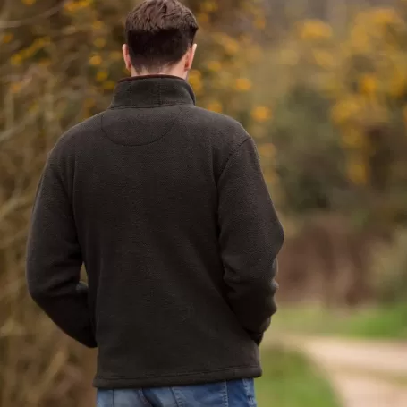 Suéter Oxford Azul Fleece Meio Zíper Verde