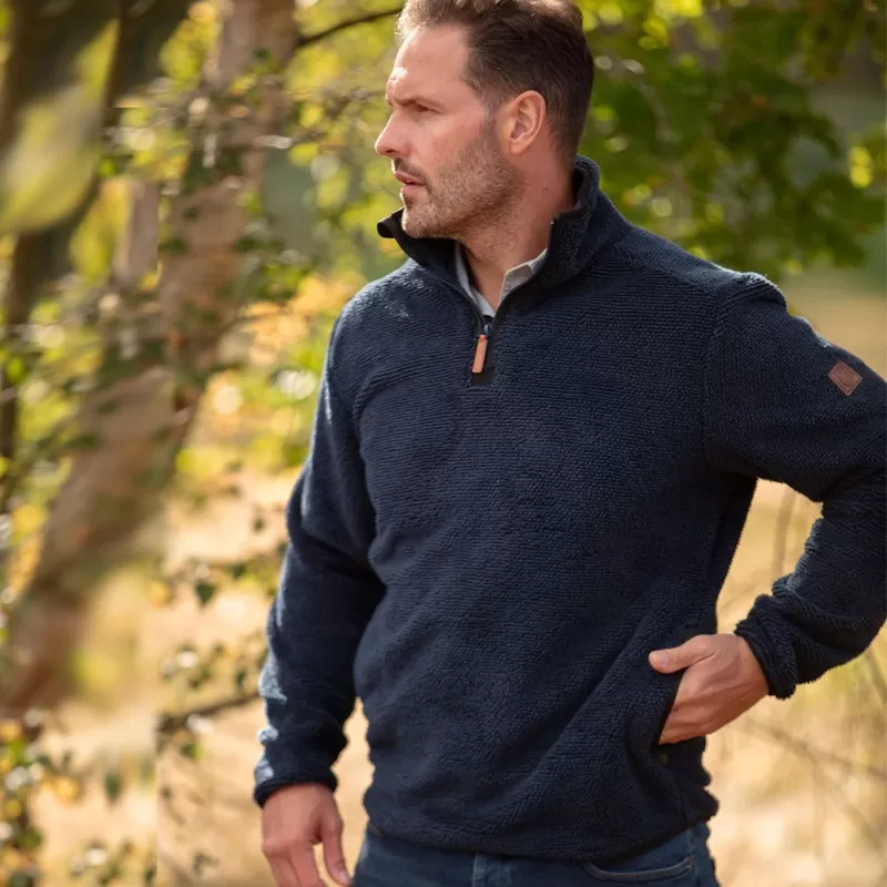 Suéter Oxford Blue Fleck Fleece com zíper de um quarto azul marinho Suéter Oxford Blue Fleck Fleece com zíper de um quarto azul marinho