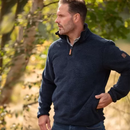 Suéter Oxford Blue Fleck Fleece com zíper de um quarto azul marinho Suéter Oxford Blue Fleck Fleece com zíper de um quarto azul marinho