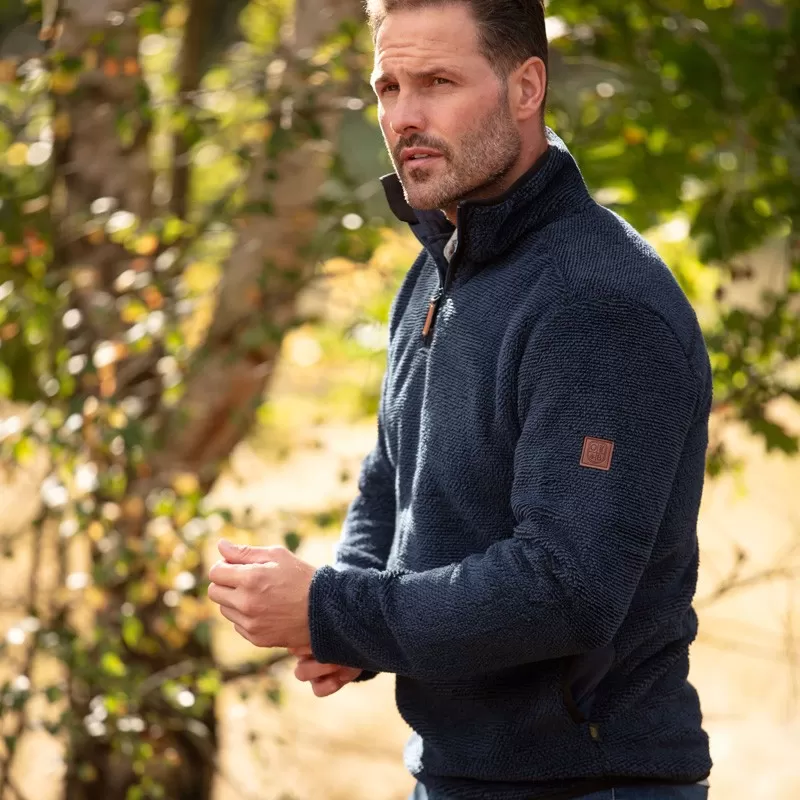 Suéter Oxford Blue Fleck Fleece com zíper de um quarto azul marinho