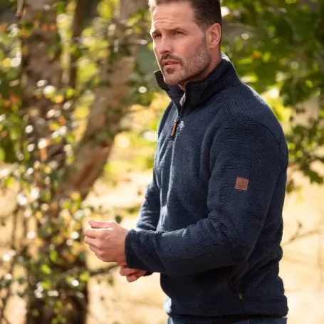 Suéter Oxford Blue Fleck Fleece com zíper de um quarto azul marinho