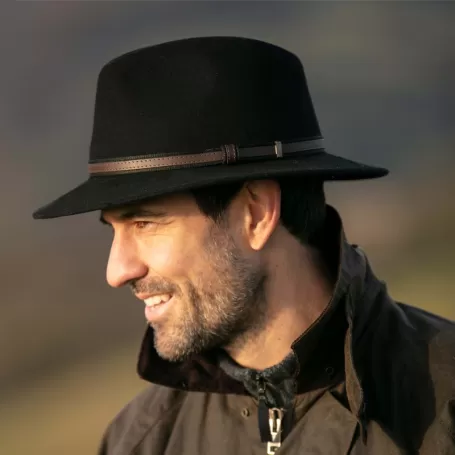 Chapéu de feltro Oxford azul Fedora unissex preto Chapéu de feltro Oxford azul Fedora unissex preto