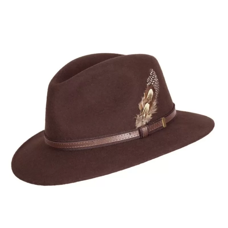 Chapéu de feltro unissex marrom Oxford azul Fedora