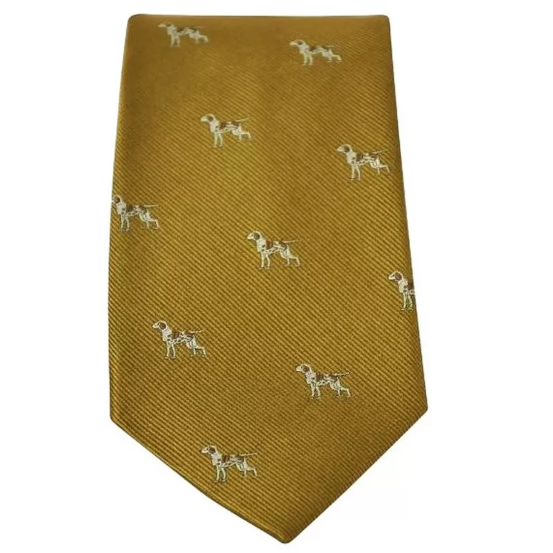 Gravata Oxford Azul Cachorro Seda Dourada