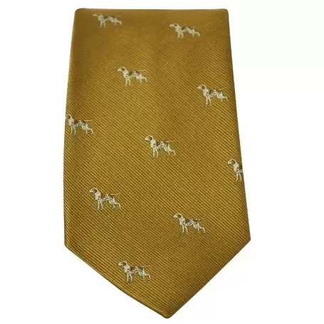 Gravata Oxford Azul Cachorro Seda Dourada