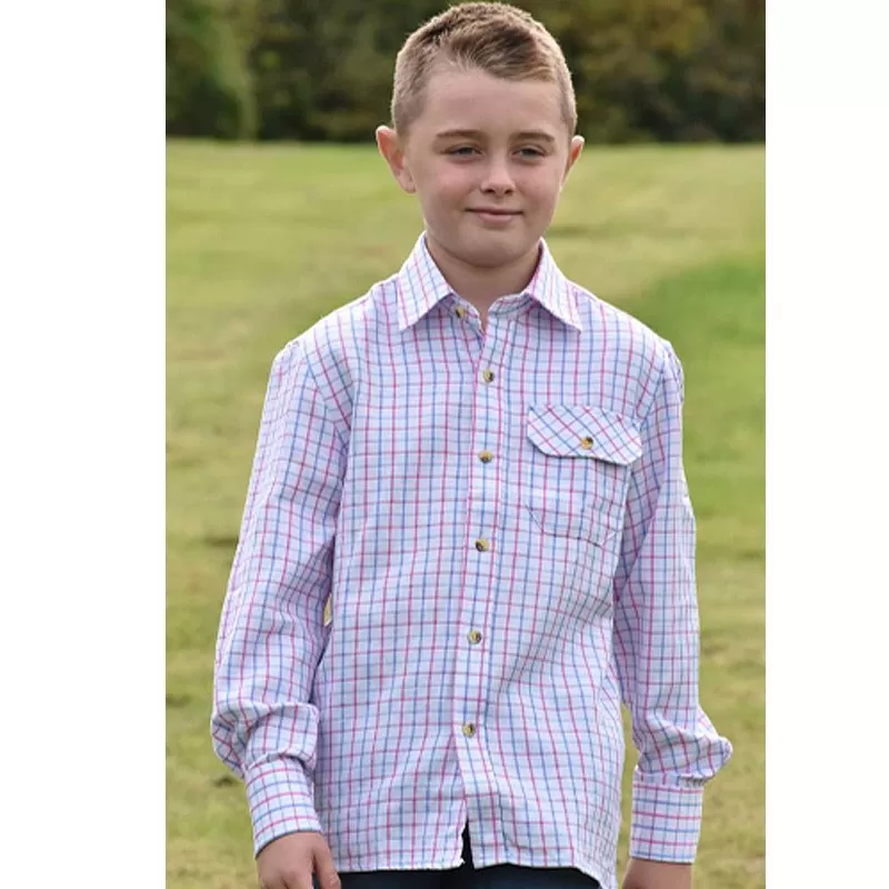 Camisa Oxford Azul Perry para Meninos, Manga Longa, Rosa/Azul Camisa Oxford Azul Perry para Meninos, Manga Longa, Rosa/Azul