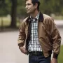Jaqueta Oxford Azul Harrington Areia Encerada