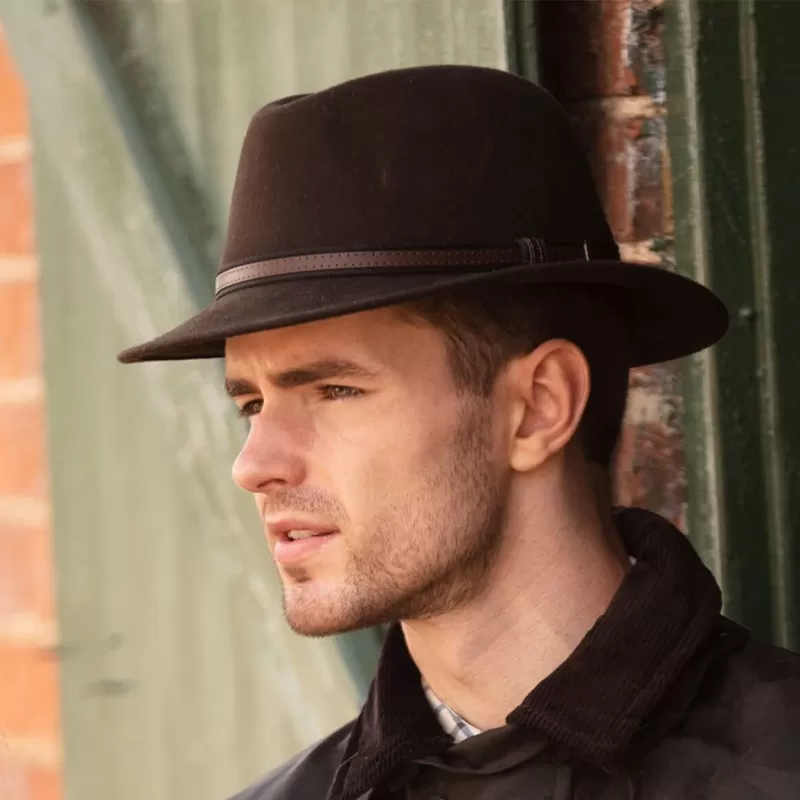 Chapéu de feltro unissex marrom Oxford azul Fedora Chapéu de feltro unissex marrom Oxford azul Fedora