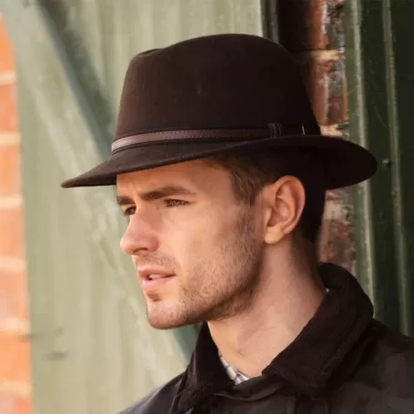 Chapéu de feltro unissex marrom Oxford azul Fedora Chapéu de feltro unissex marrom Oxford azul Fedora