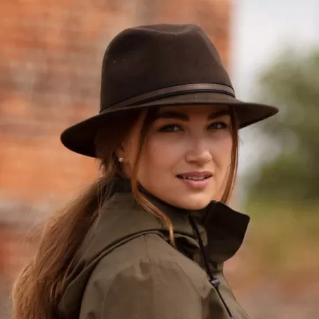 Chapéu de feltro unissex marrom Oxford azul Fedora