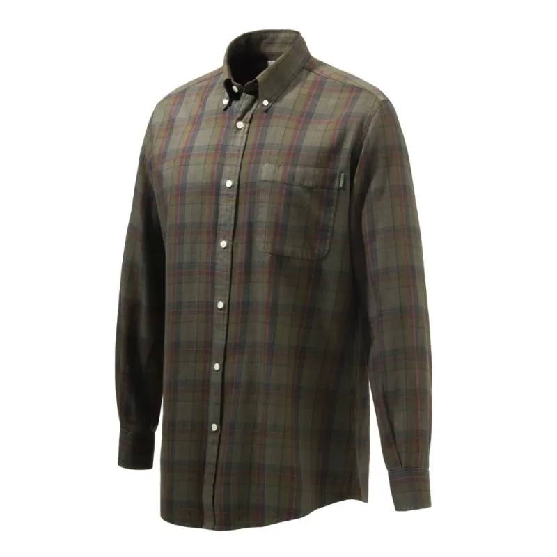 Camisa Beretta com botões de madeira, bege e vermelho, com acabamento em casca de árvore Camisa Beretta com botões de madeira, bege e vermelho, com acabamento em casca de árvore