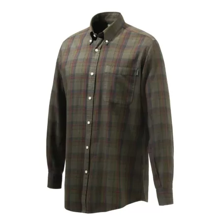 Camisa Beretta com botões de madeira, bege e vermelho, com acabamento em casca de árvore Camisa Beretta com botões de madeira, bege e vermelho, com acabamento em casca de árvore