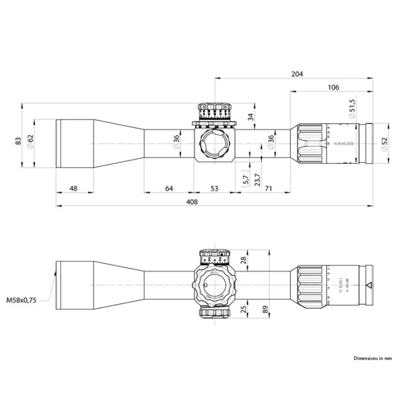 Luneta KAHLES K540i DLR - 5-40x56 CCW SKMR+ com direita