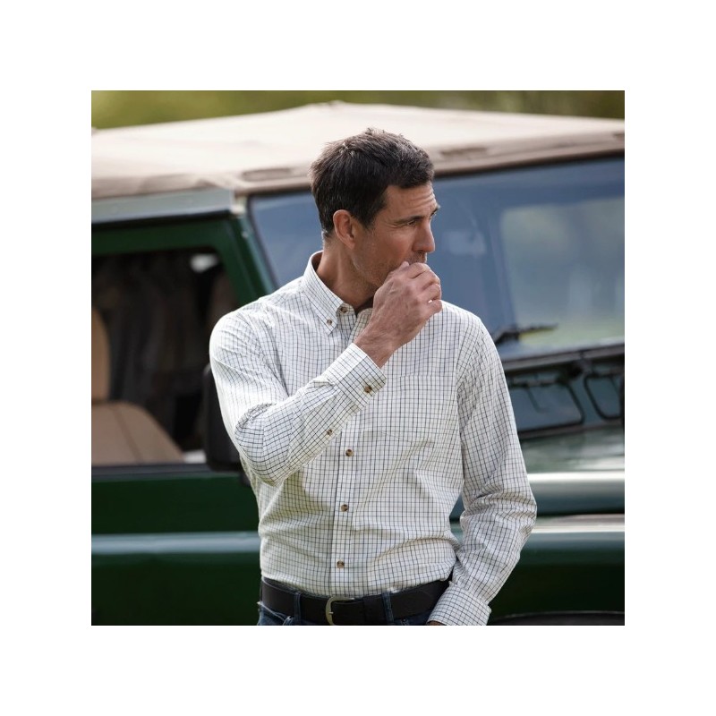 Camisa Oxford Azul Morar Xadrez Preto/Marrom