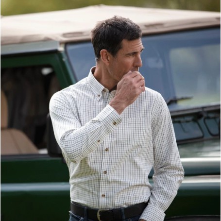 Camisa Oxford Azul Morar Xadrez Preto/Marrom