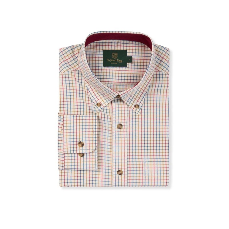 Camisa Oxford Azul Londres Tattersall Vermelha
