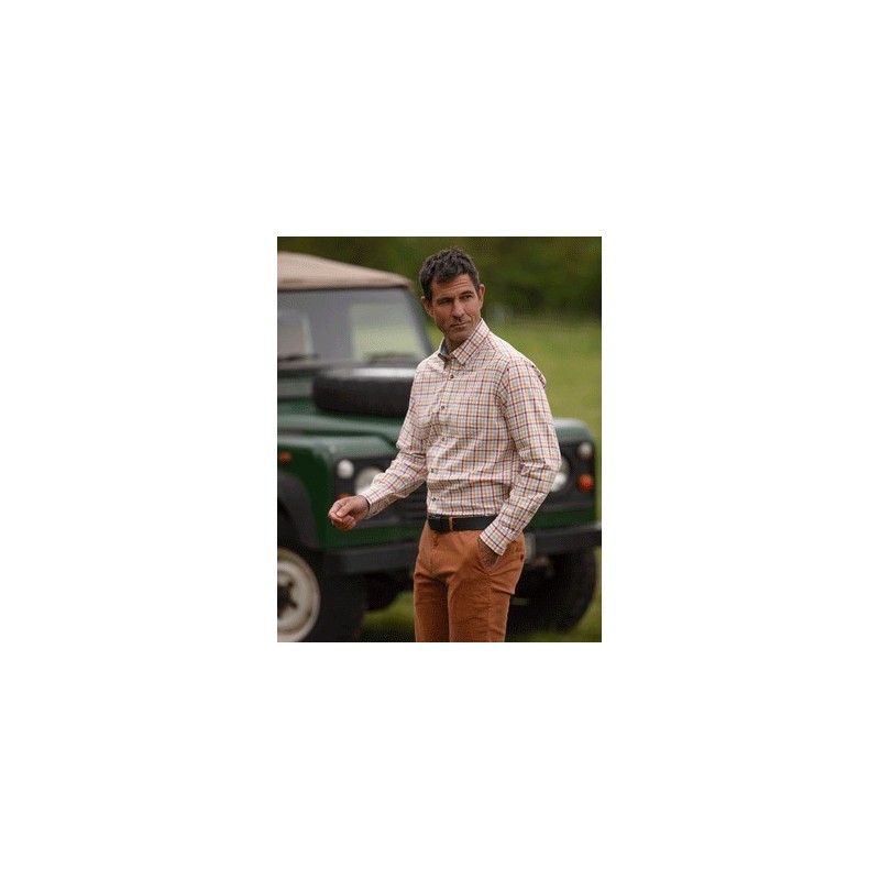 Camisa Oxford Azul Wick Check Manga P Vermelho/Laranja