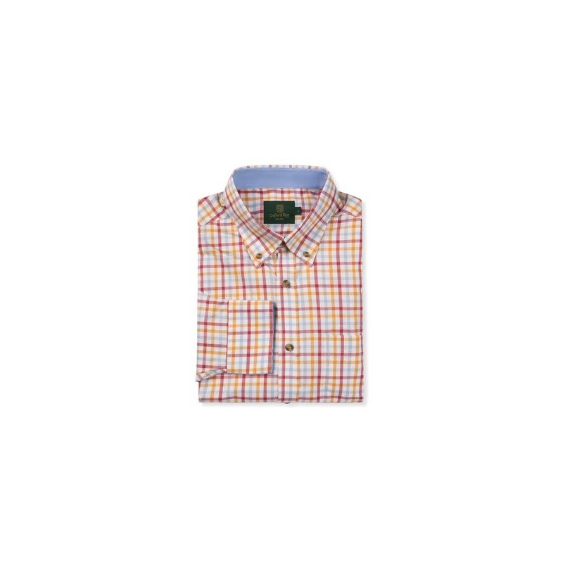 Camisa Oxford Azul Wick Check Manga P Vermelho/Laranja
