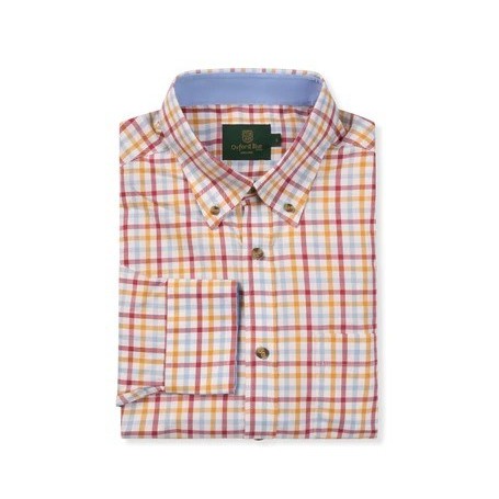 Camisa Oxford Azul Wick Check Manga P Vermelho/Laranja