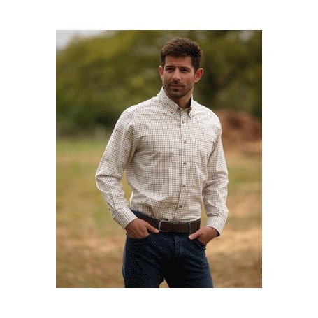 Camisa Oxford Azul Bern Check Laranja/Verde
