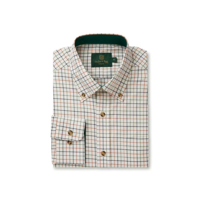 Camisa Oxford Azul Bern Check Laranja/Verde